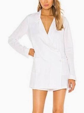 Show Me Your Mumu Escape Blazer Romper in White Linen